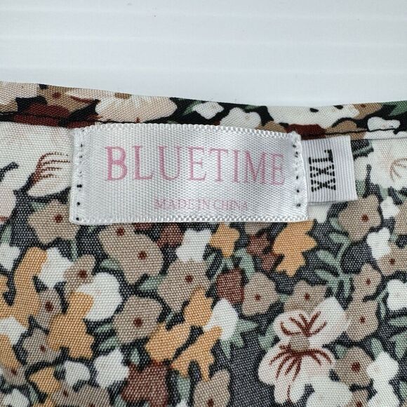 BlueTime Floral Print V Neck Tie Strings Loose Dress Size XXL Lightweight - Picture 3 of 8